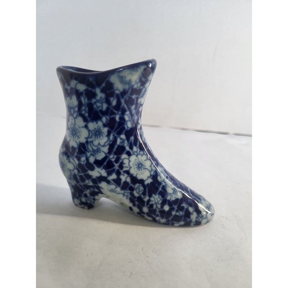 3.5" Vintage Ironstone England Victorian Shoe Boot Figurine Planter Vase Delft